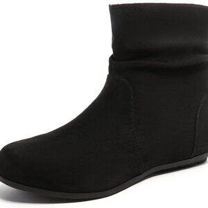 Women's Wide Width Ankle Boots Suede Rubber Low Heel Side Zipper Black Brown